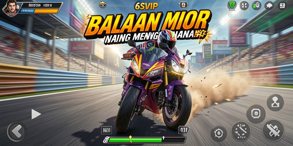 Tangkapan layar gameplay <strong>6SVIP</strong> yang menunjukkan aksi balapan motor yang mendebarkan.