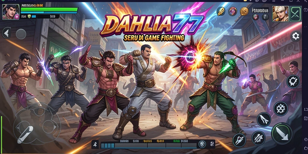 Screenshot utama DAHLIA77 menampilkan aksi pertarungan yang seru dan intens.