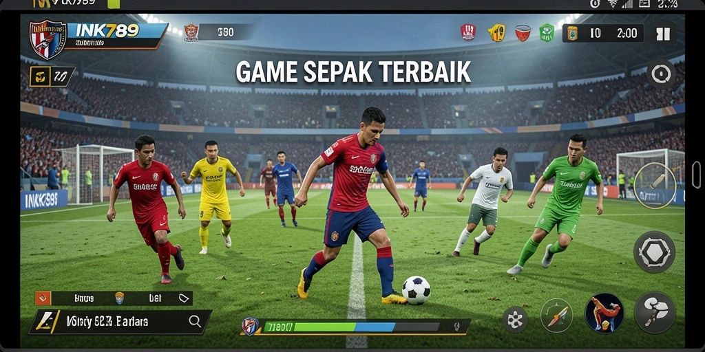 Screenshot gameplay INK789 menampilkan aksi seru di lapangan sepak bola.