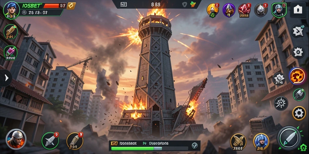 Tampilan gameplay mendebarkan dari <strong>IOSBET</strong> yang menampilkan menara bertahan di medan perang.