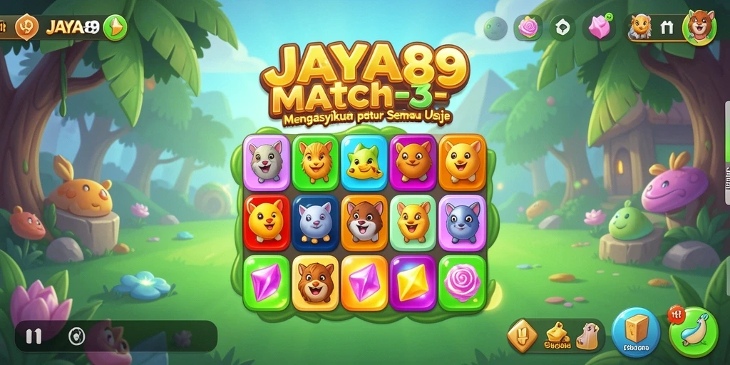 Tampilan screenshot permainan JAYA89 menampilkan aksi seru dalam gameplay Match-3.
