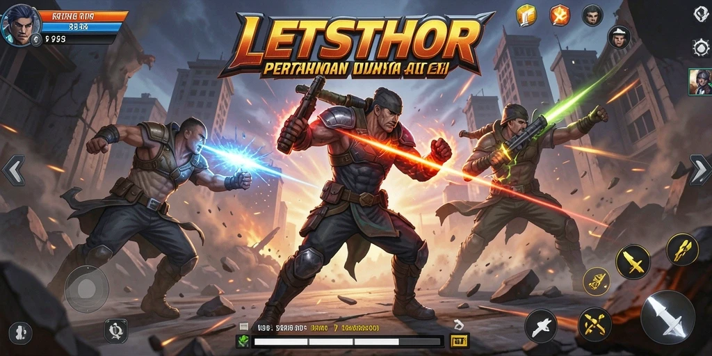 Tampilan aksi seru dari gameplay LETSTHOR yang menegangkan.
