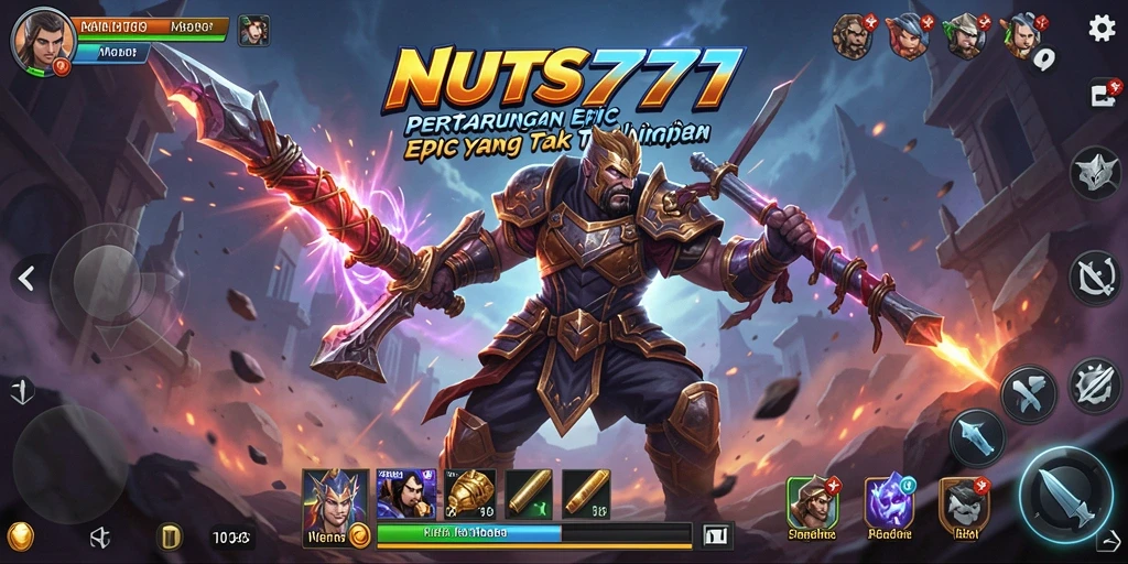 Screenshot gameplay NUTS777 menampilkan pertarungan epik.