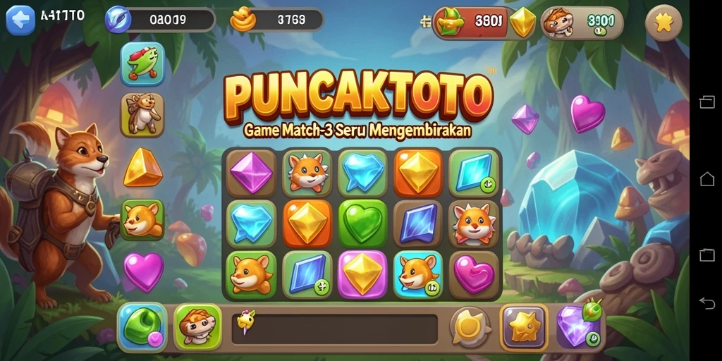 Tampilan gameplay seru di PUNCAKTOTO dengan tantangan Match-3.