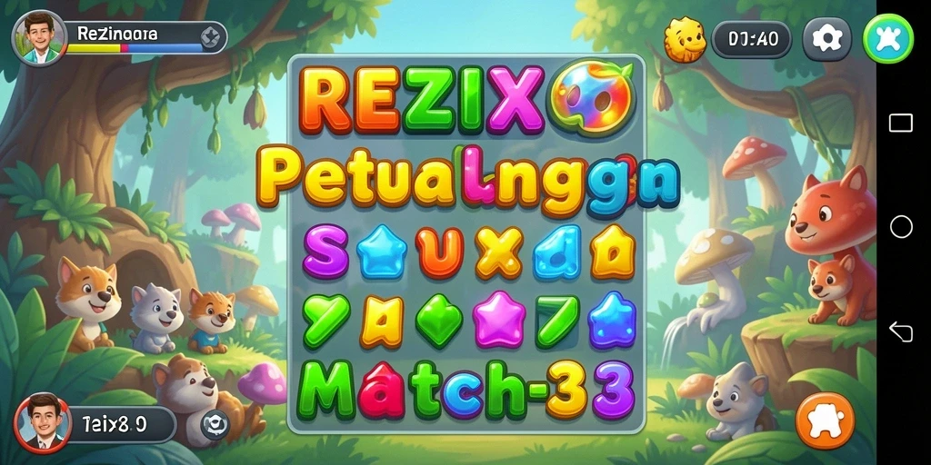 Tampilan gameplay seru di REZIXO dengan grafik berwarna-warni.