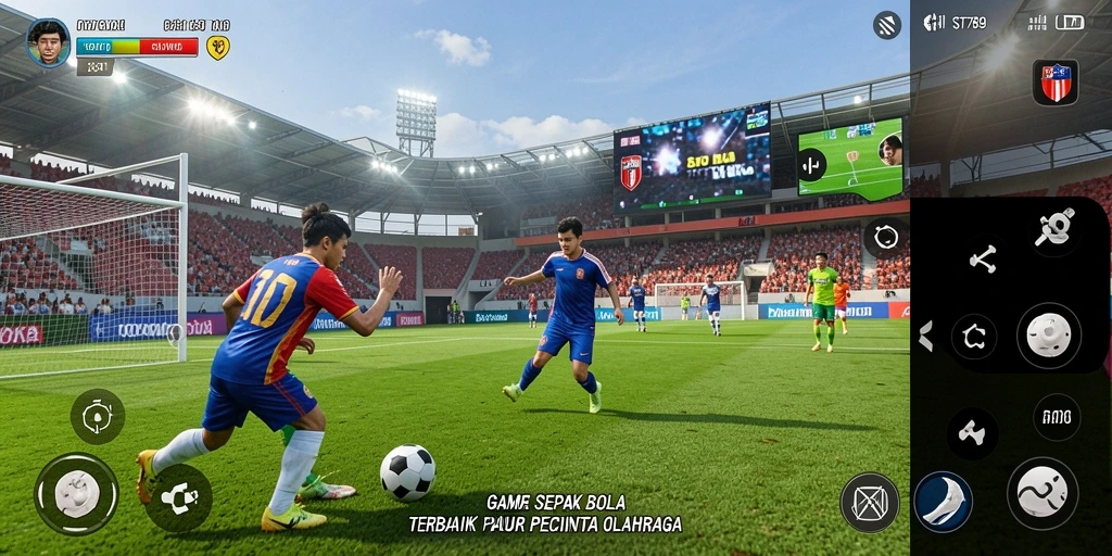 Screenshot gameplay ST789 yang menunjukkan aksi sepak bola seru.