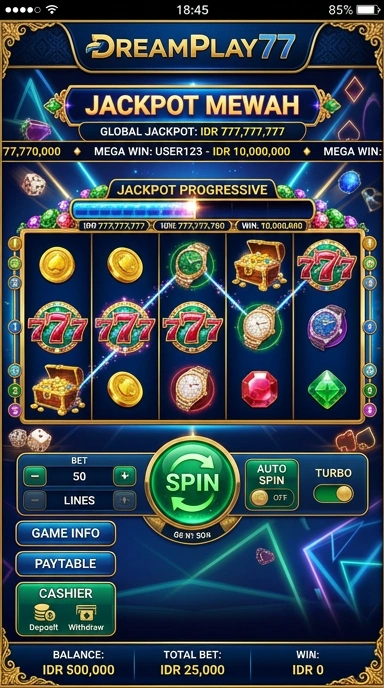 Screenshot fitur utama aplikasi dari dreamplay77.
